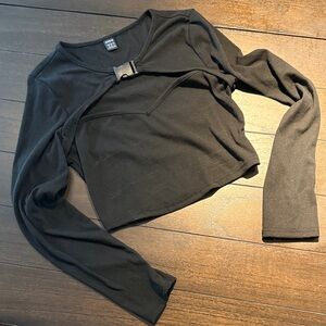 SHEIN Black Long Sleeve Blouse with Buckle Accent